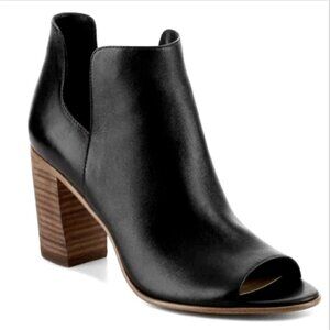 Steve Madden Nello Leather Open Toe Bootie Stack Heel 6.5M Black 135E